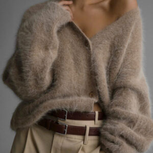 Faux Fur Loose Fit Long Sleeve Knit Cardigan