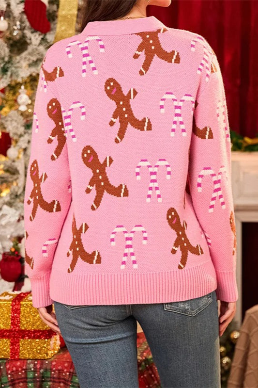 Candy Cane Graphic Button Down Cardigan