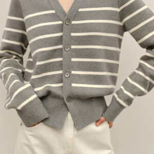 Knit Striped V Neck Colorblock Cardigan