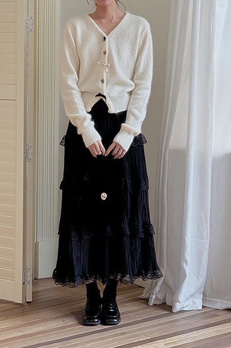 V Neck Bow Detail Button Cardigan