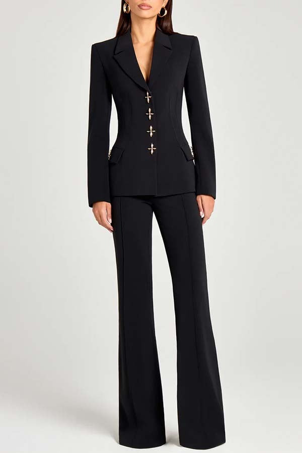 Metal Button Long Sleeve Blazer