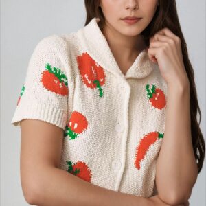 Jacquard Short Sleeve Knit Cardigan